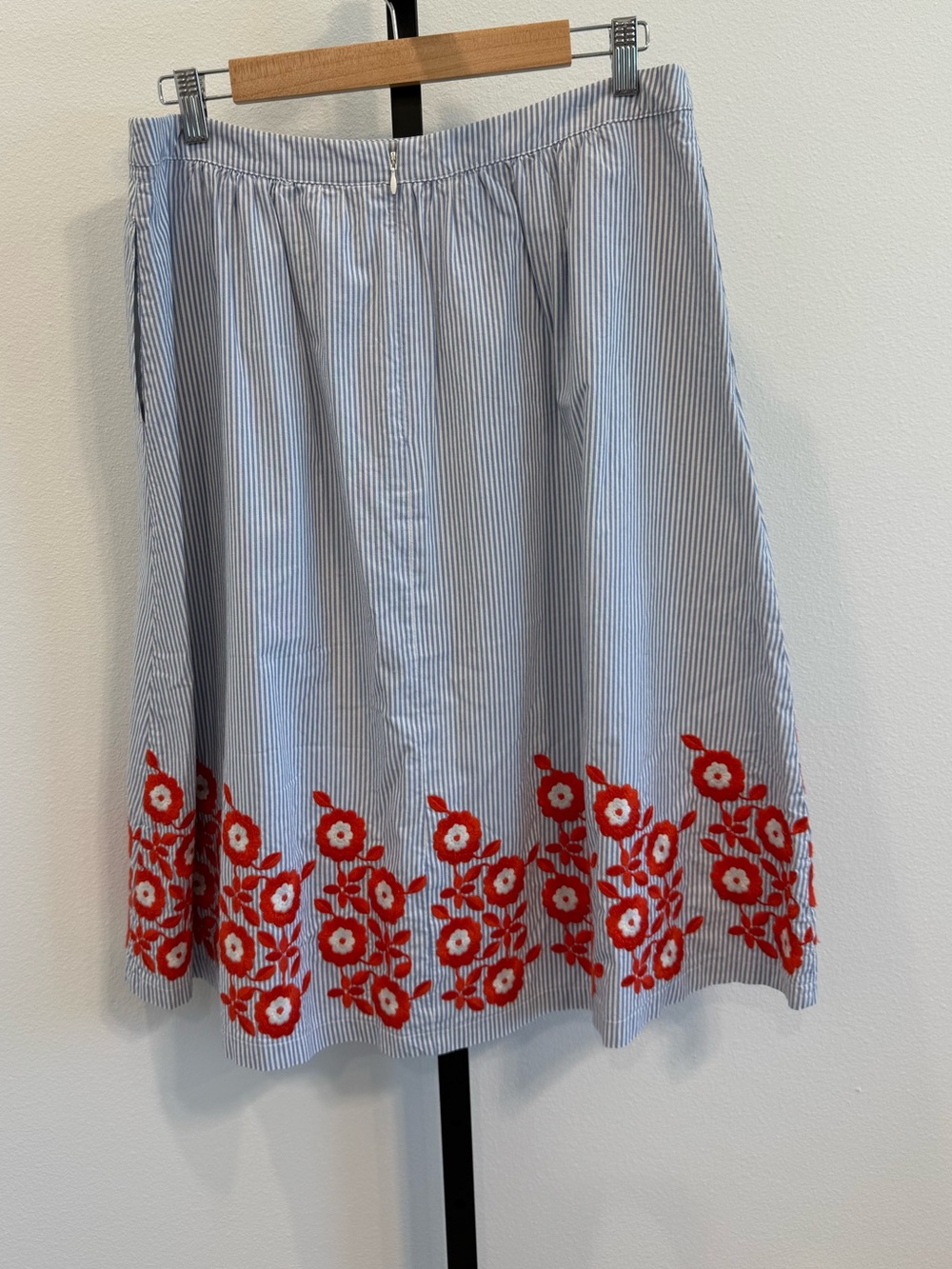 Boden Haidee Embroidered Cotton Light Blue  Striped A-Line Skirt Preppy Feminine - Picture 3 of 6